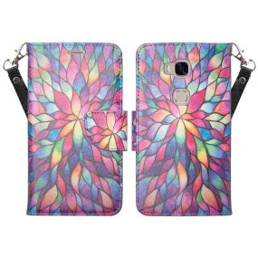 Huawei Sensa LTE Case, Wrist Strap Pu Leather Magnetic Fold[Kickstand] Wallet Case Cover with ID & Credit Card Slots for Huawei Sensa LTE - Rainbow Flower