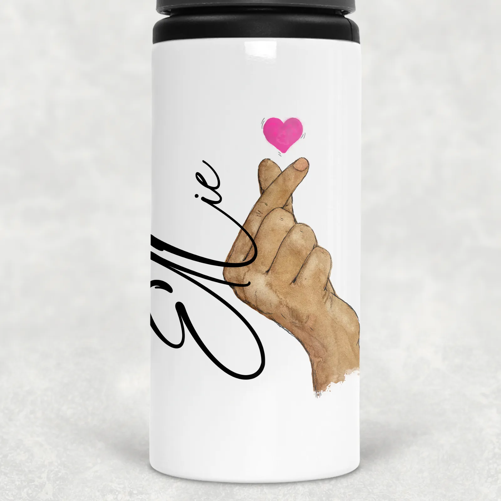 I Love You Korean Sign Language Personalised Aluminium Straw Water Bottle 650ml