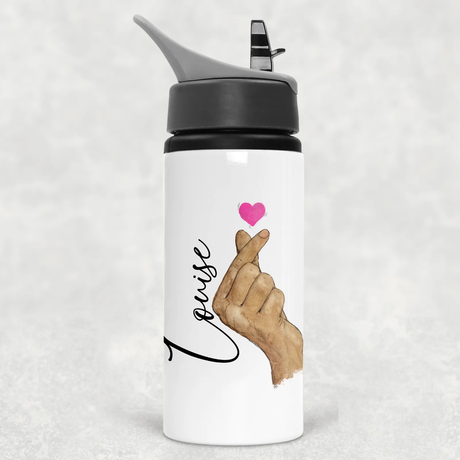 I Love You Korean Sign Language Personalised Aluminium Straw Water Bottle 650ml