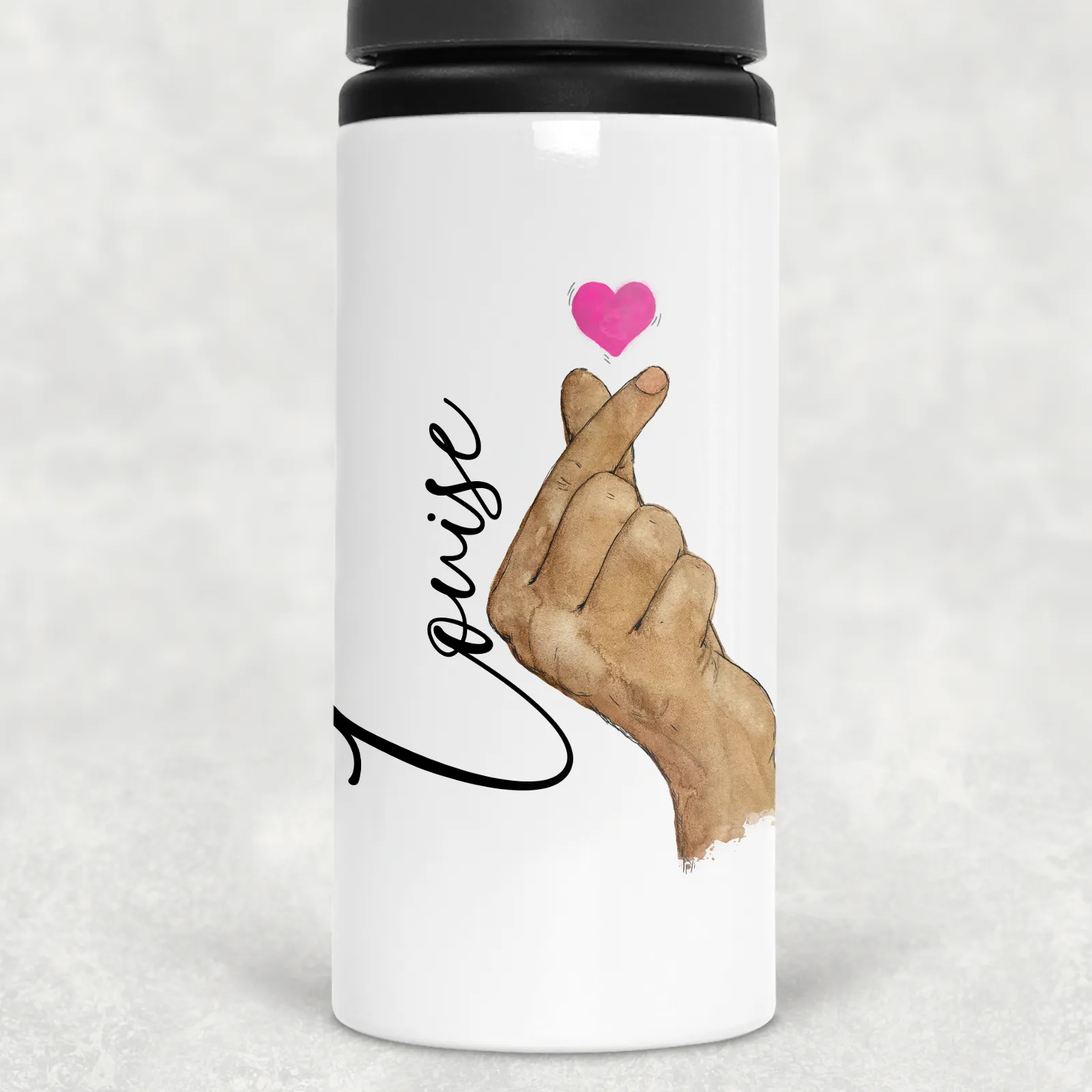 I Love You Korean Sign Language Personalised Aluminium Straw Water Bottle 650ml