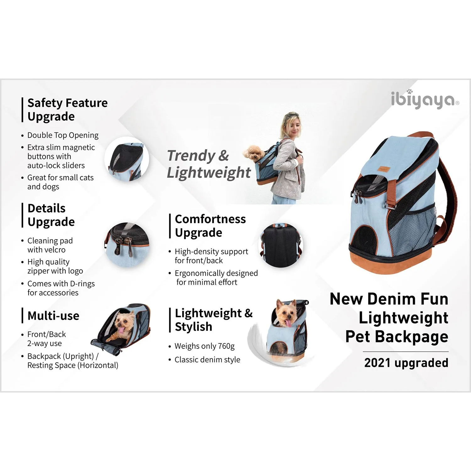 Ibiyaya Denim Fun Lightweight Pet Backpack