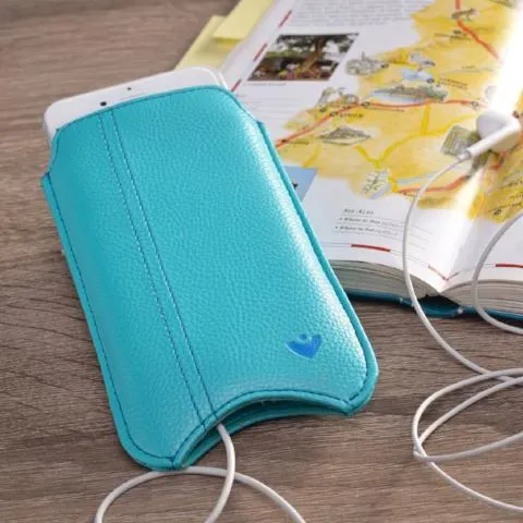 iPhone 8 | 7 Sleeve Wallet Case in Blue Faux Leather | Built-in Screen Cleaning Sanitizing Technology .