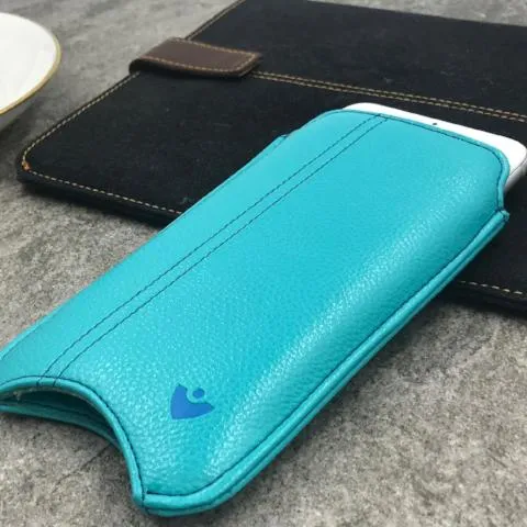 iPhone 8 | 7 Sleeve Wallet Case in Blue Faux Leather | Built-in Screen Cleaning Sanitizing Technology .