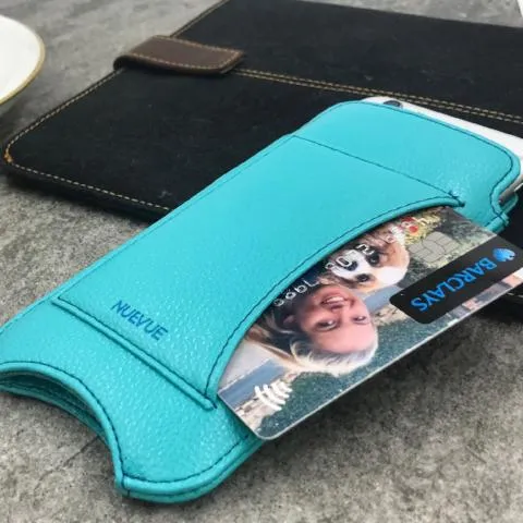 iPhone 8 | 7 Sleeve Wallet Case in Blue Faux Leather | Built-in Screen Cleaning Sanitizing Technology .