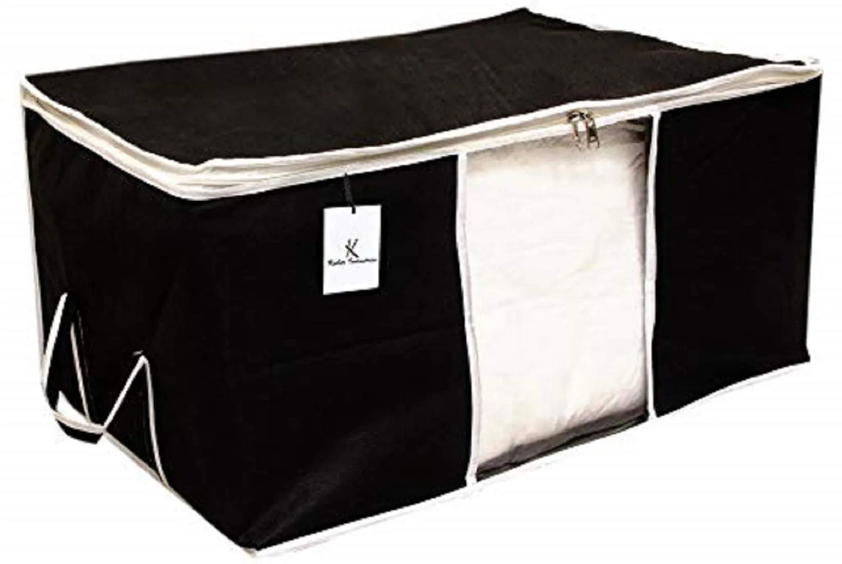 Kuber Industries Non Woven 4 Pieces Saree Cover and 4 Pieces Underbed Storage Bag, Cloth Organizer for Storage, Blanket Cover Combo Set (Black) -CTKTC38470