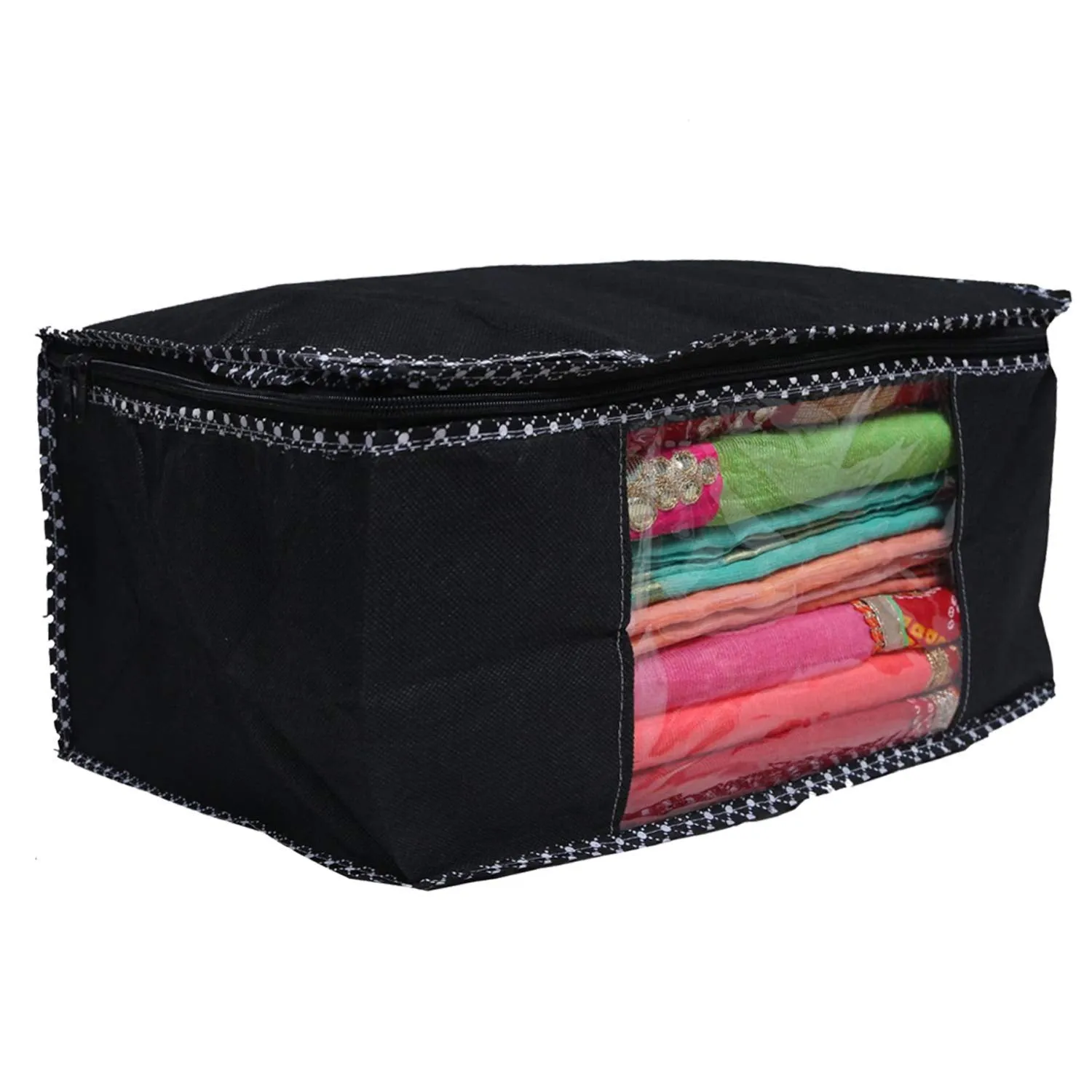 Kuber Industries Non Woven 4 Pieces Saree Cover and 4 Pieces Underbed Storage Bag, Cloth Organizer for Storage, Blanket Cover Combo Set (Black) -CTKTC38470