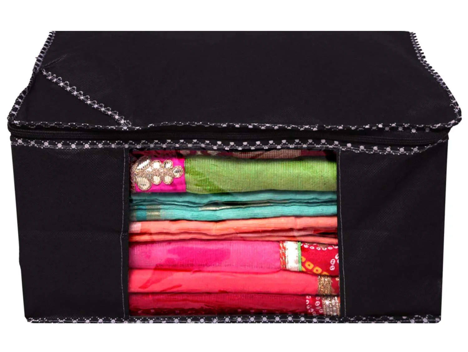 Kuber Industries Non Woven 4 Pieces Saree Cover and 4 Pieces Underbed Storage Bag, Cloth Organizer for Storage, Blanket Cover Combo Set (Black) -CTKTC38470