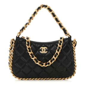 Lambskin Quilted Chain Around Top Handle Mini Bag Black