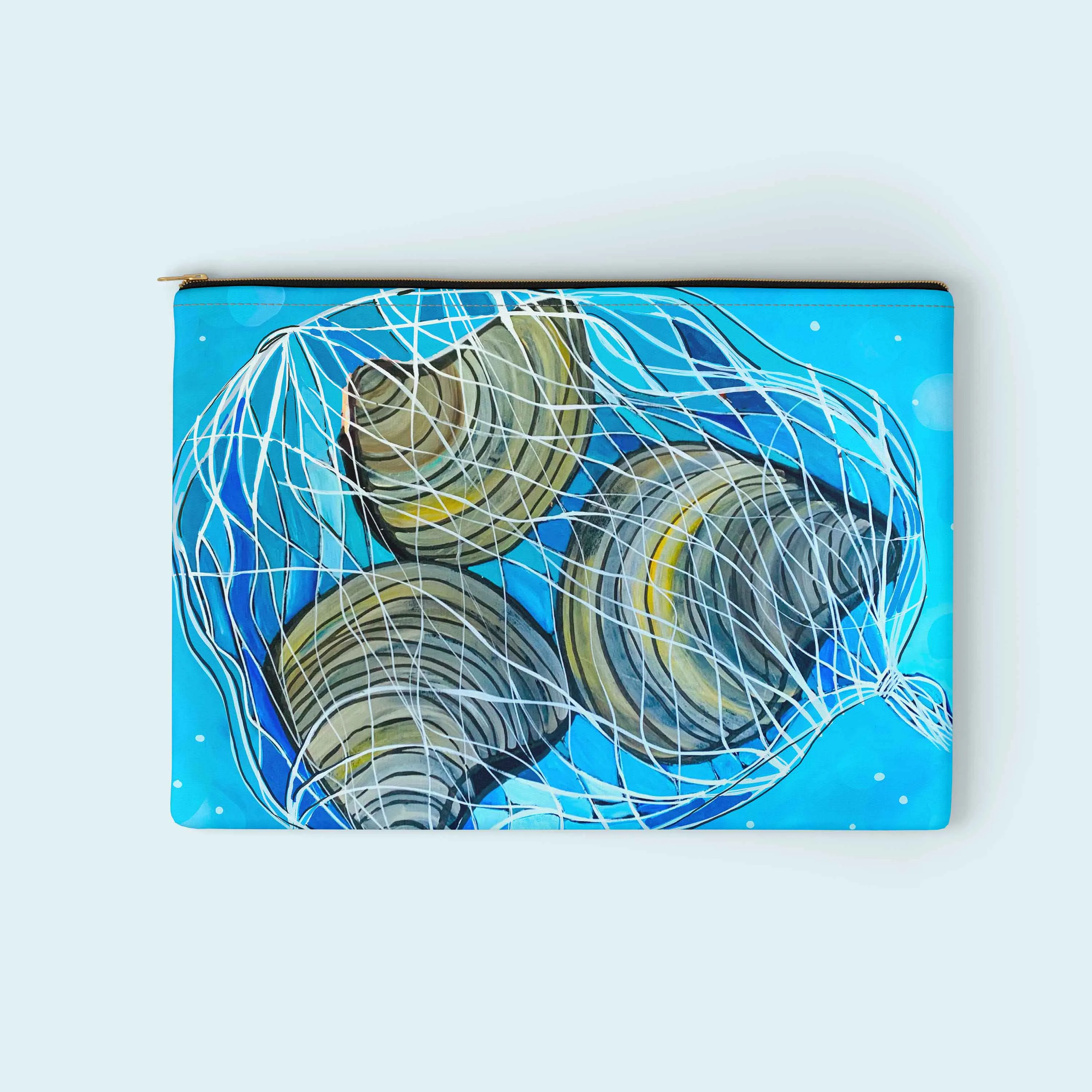 Large Blue Coastal Clams Zipper Clutch Pouch