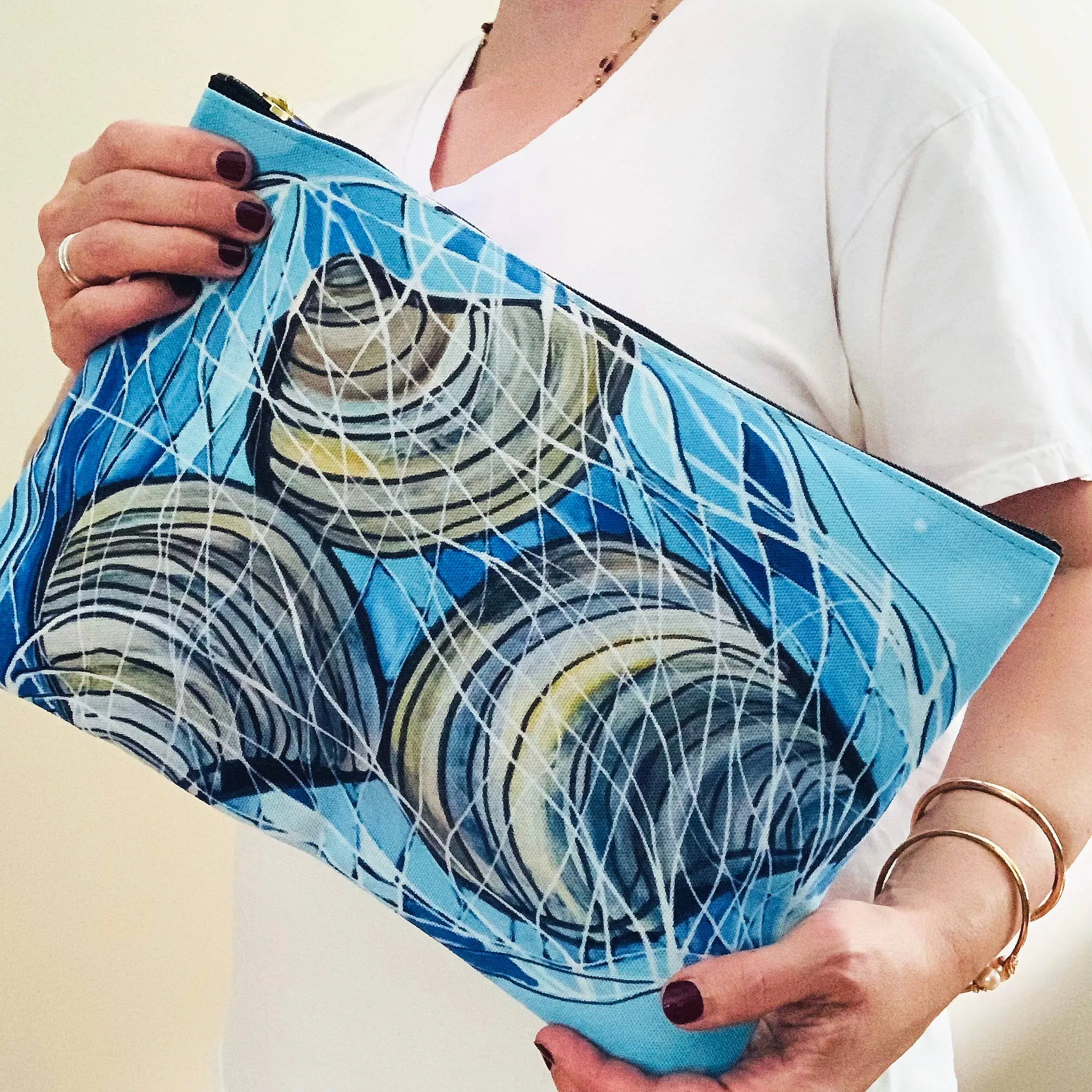 Large Blue Coastal Clams Zipper Clutch Pouch