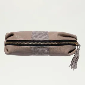 Large Cosmetic Pouch | Taupe Leather   Safari Stripe "The Gloria"