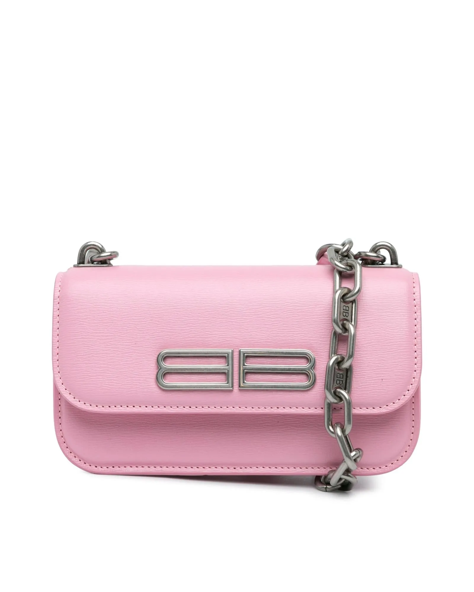 Leather Gossip Chain Bag with Silver Tone Shoulder Strap