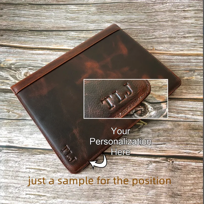 Leather Portfolio, IPad Case, Card Package Folders, Business Briefcase, Personalized Name Engraving for Gift/0652