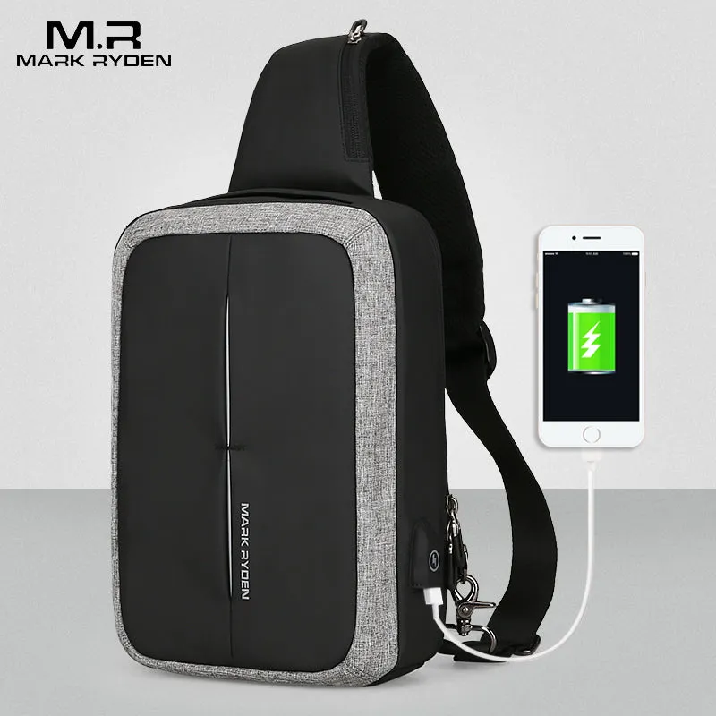 Mark Ryden New Men Crossbody Bag Business Shoulder bag High Capacity Chest Bag USB Recharging Design