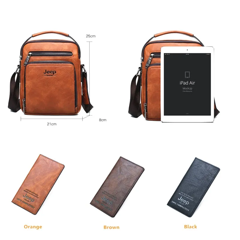 Men Leather Shoulder Bag 2 piece set Handbags Business Casual Messenger Bag Crossbody Male Tote Bags High Quality