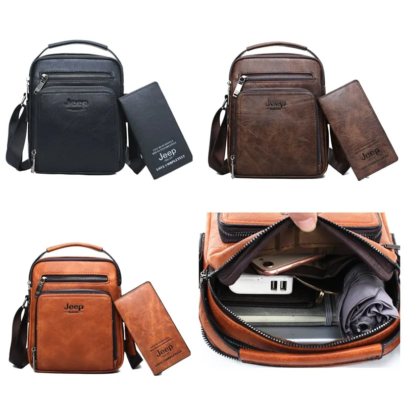 Men Leather Shoulder Bag 2 piece set Handbags Business Casual Messenger Bag Crossbody Male Tote Bags High Quality