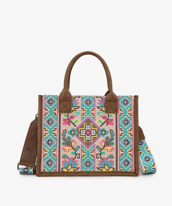 Montana West Pattern Embroidered Canvas Tote Bag