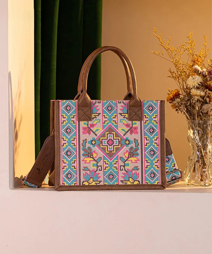 Montana West Pattern Embroidered Canvas Tote Bag