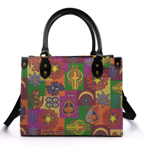 Multicolor Adinkra Symbols Leather Handbag