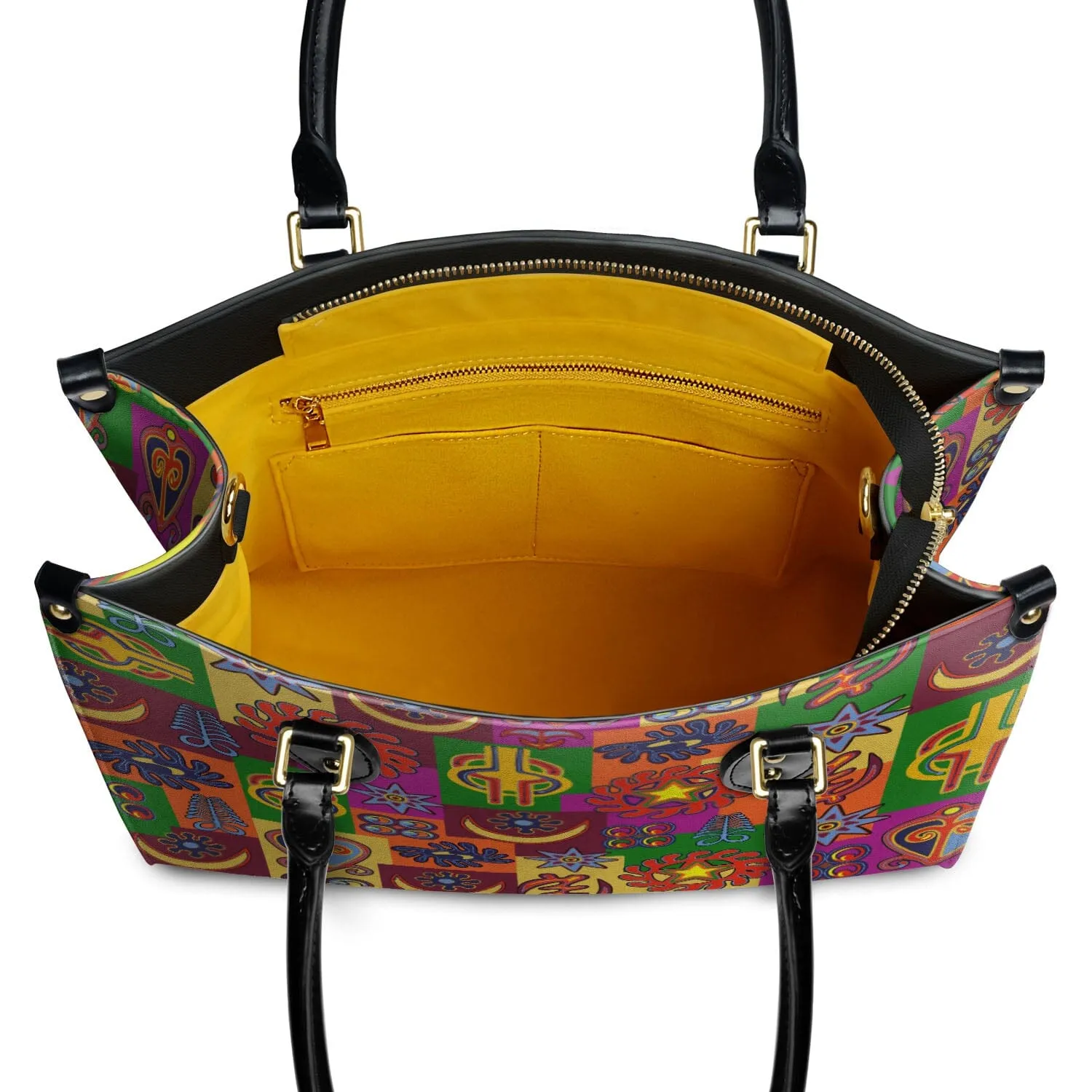 Multicolor Adinkra Symbols Leather Handbag