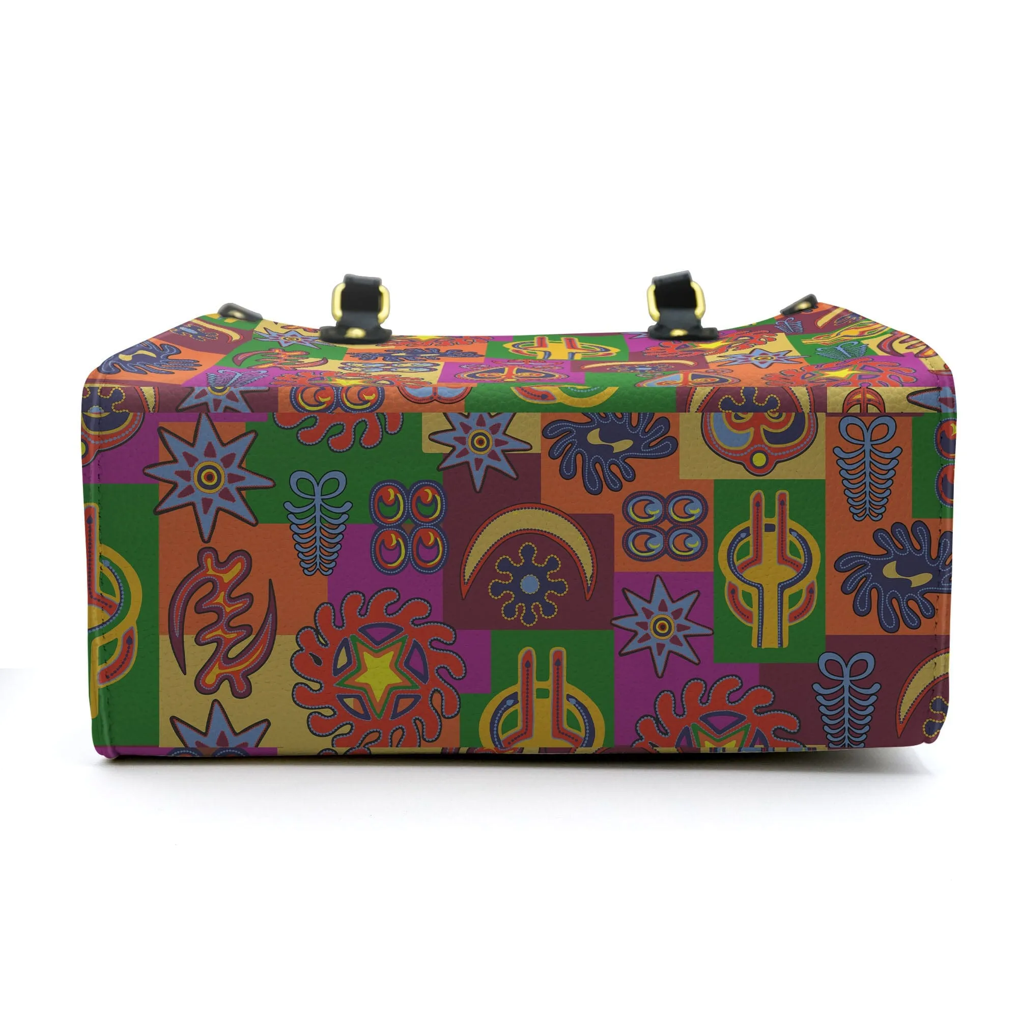 Multicolor Adinkra Symbols Leather Handbag