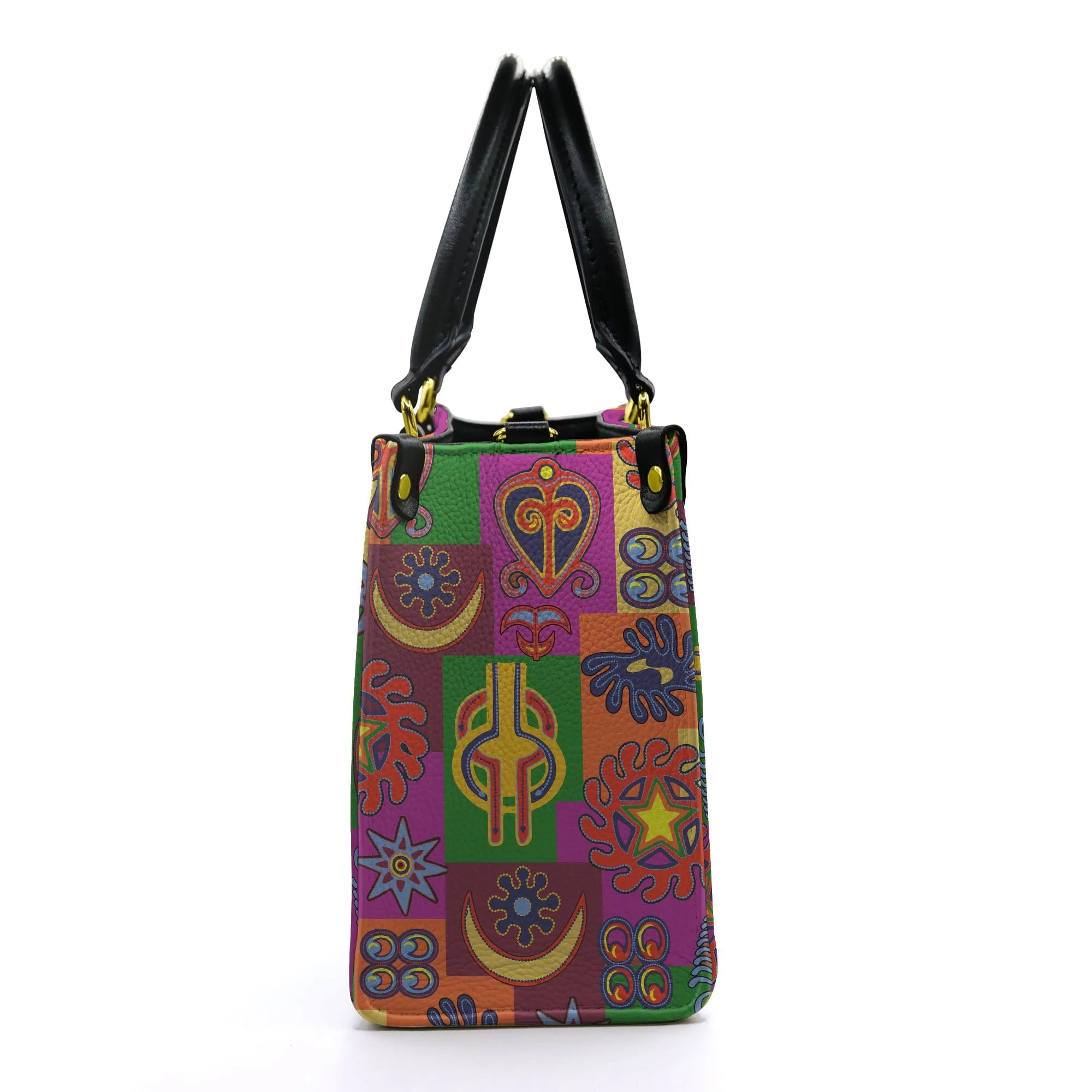 Multicolor Adinkra Symbols Leather Handbag