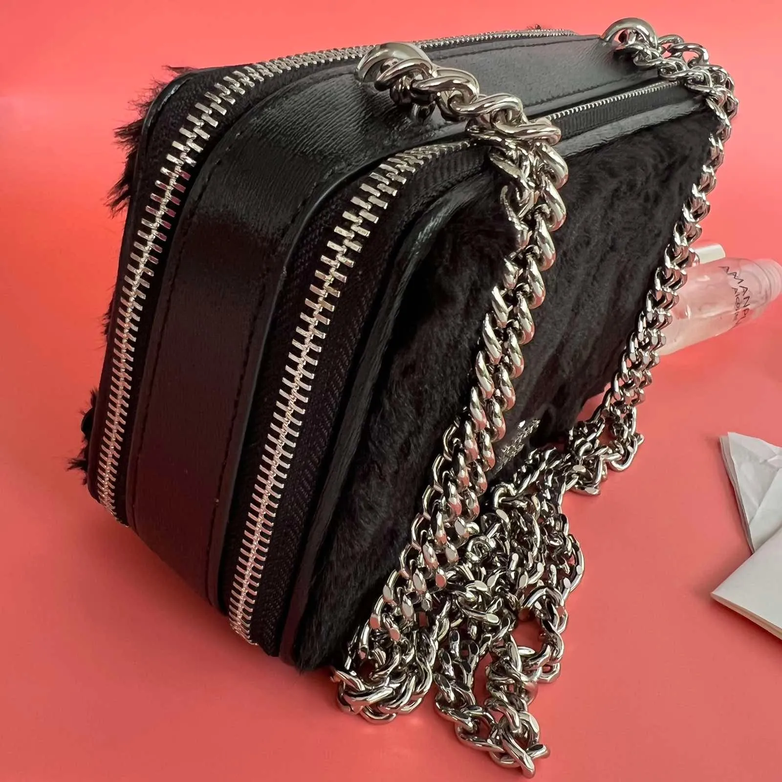 Neve Shearling Embellished Chain Bag