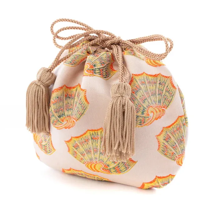 Nishijin-ori Small Drawstring Bag - Shell -,  Made in Kyoto, Japan,  Japanese traditional craft purse