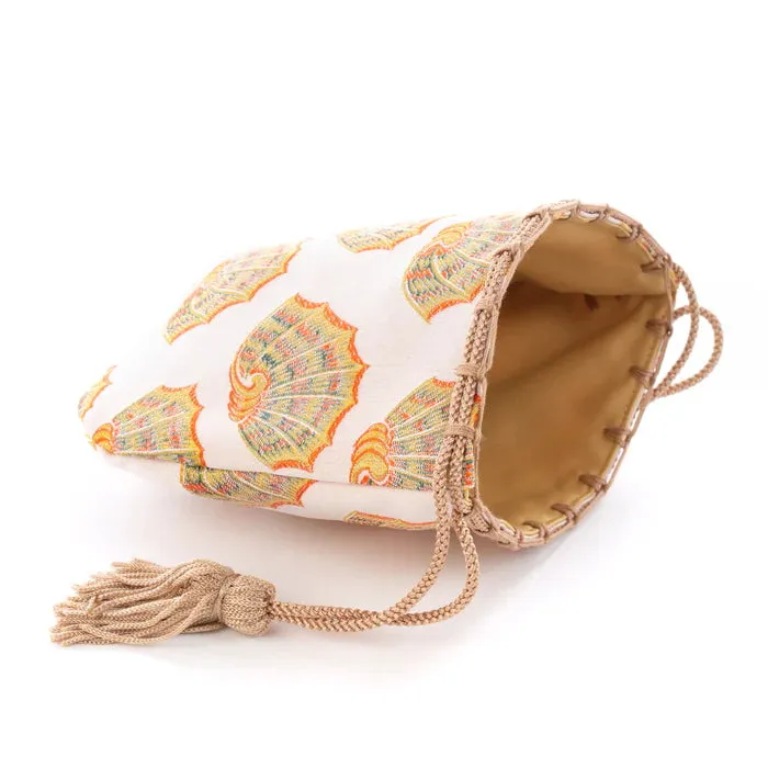 Nishijin-ori Small Drawstring Bag - Shell -,  Made in Kyoto, Japan,  Japanese traditional craft purse