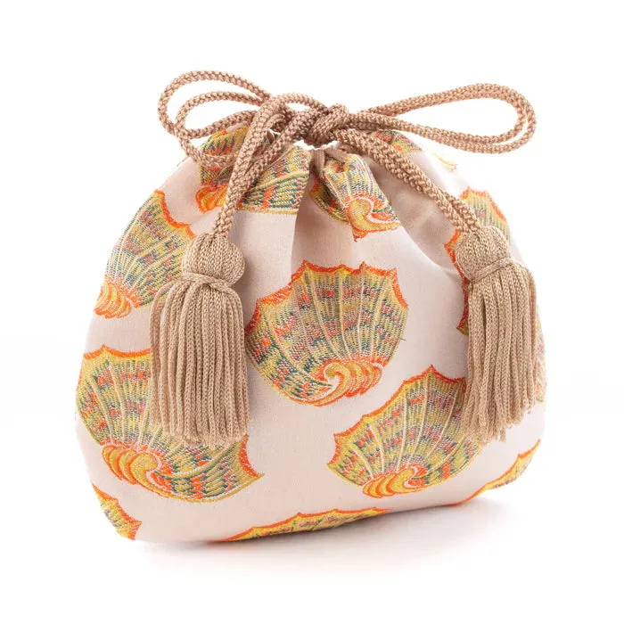 Nishijin-ori Small Drawstring Bag - Shell -,  Made in Kyoto, Japan,  Japanese traditional craft purse