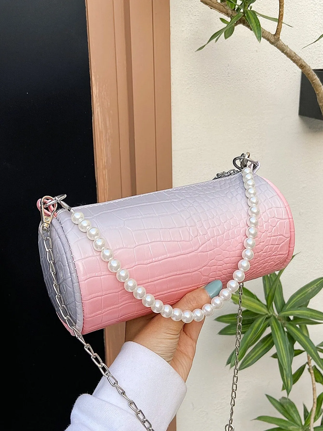 Ombre Croc Embossed Bucket Bag