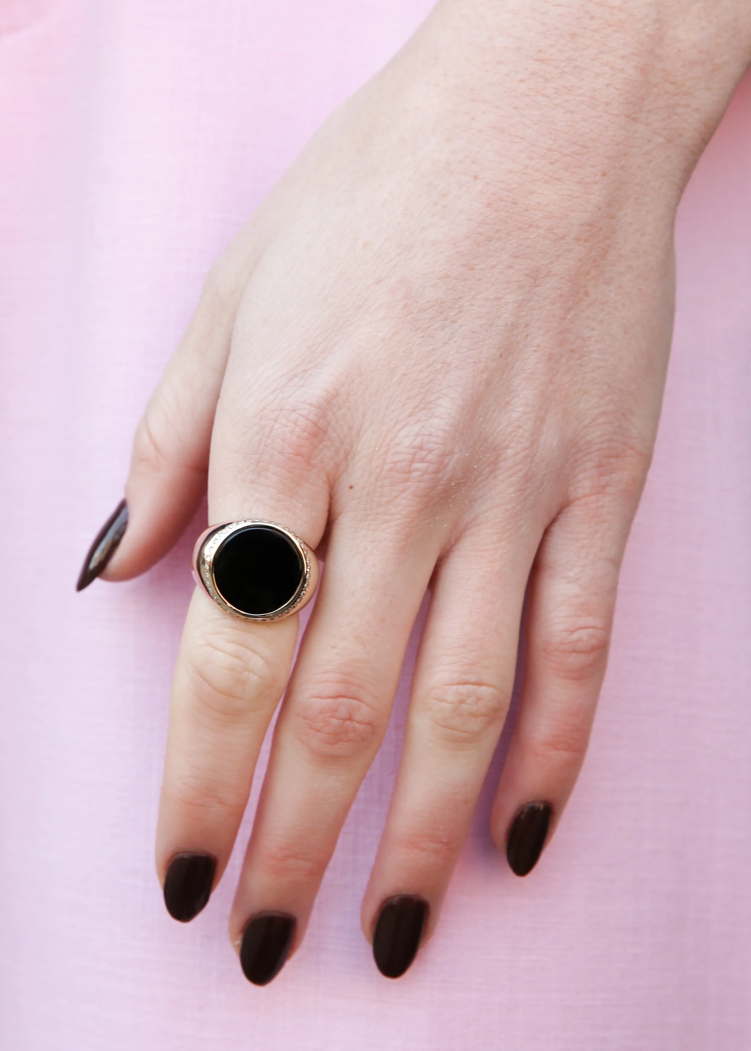 Onyx Tablet Ring with Pave Diamonds