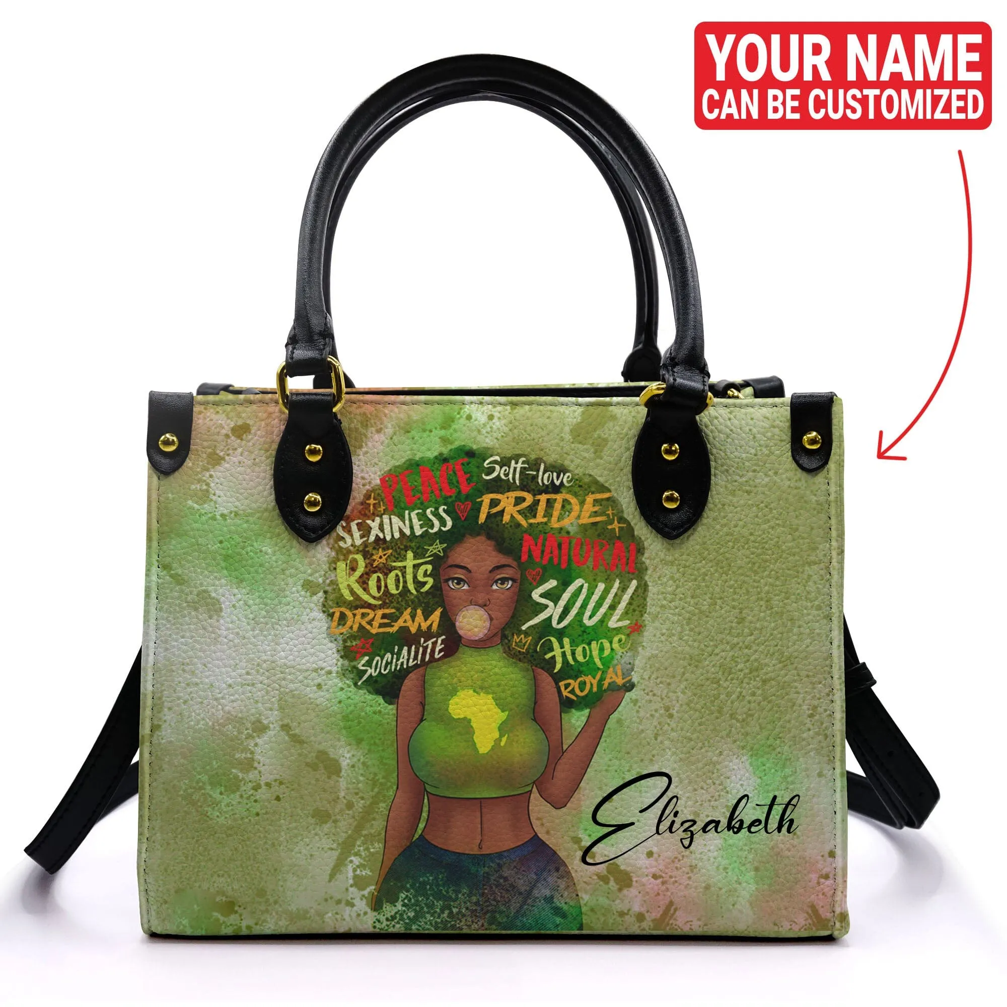 Personalized Black Girl Afro Leather Handbag