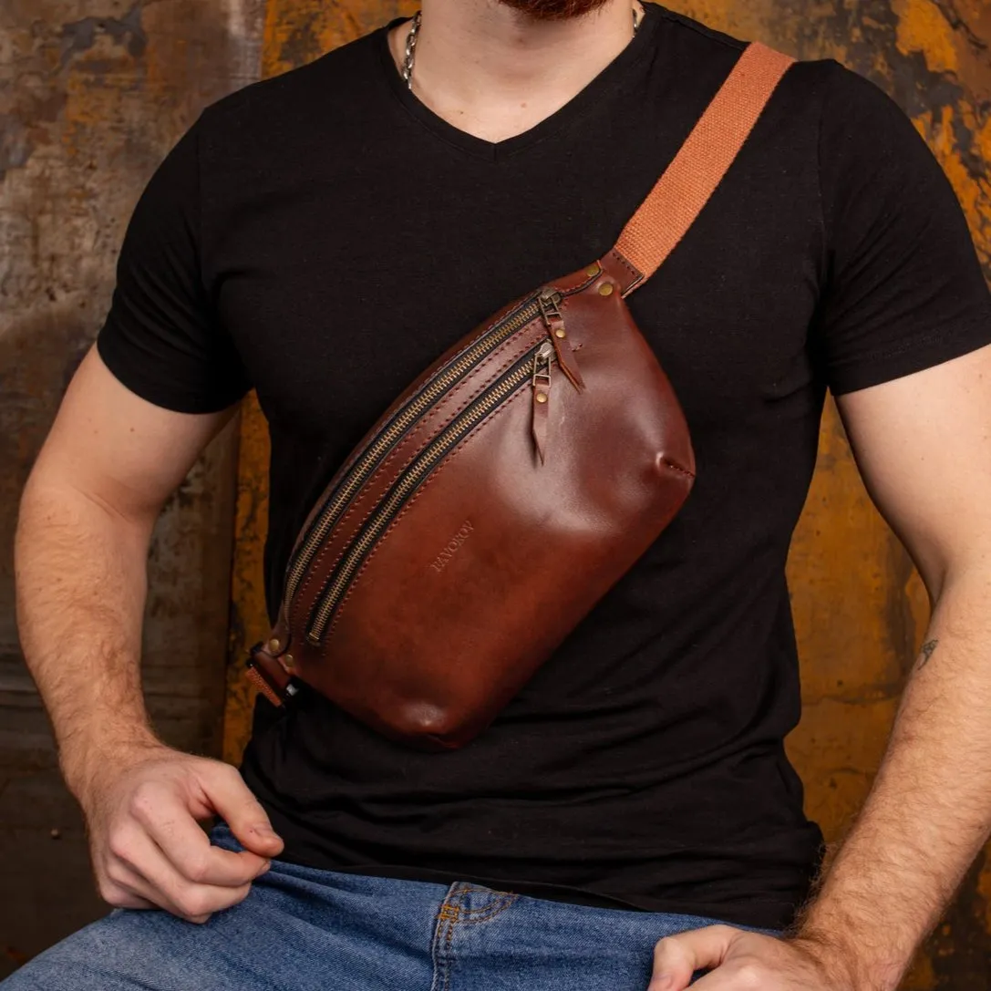 Personalized men shoulder bag, Brown leather belt bag, men’s leather bag, waist bag, crossbody bag, fanny bag, full grain leather bag