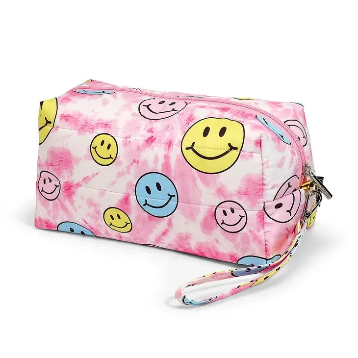 Pink Tie Dye Smiley Face Cosmetic Bag