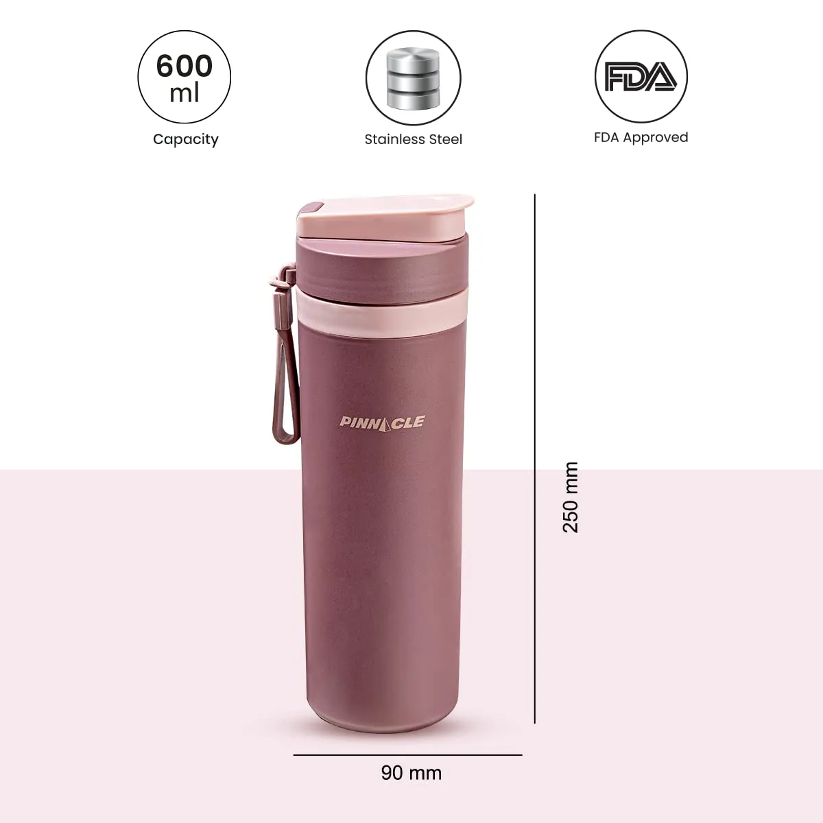 Pinnacle Pixel Thermosteel Bottle | Water Bottle for Kids, Girls & Adults | 6hrs Cooling | Thermos Flask | 600ml(Red)