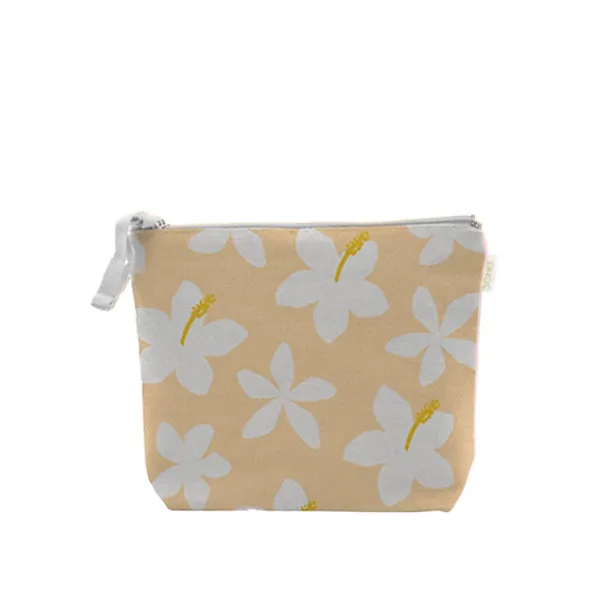 *Plumeria Cream Cosmetic Bag, Large