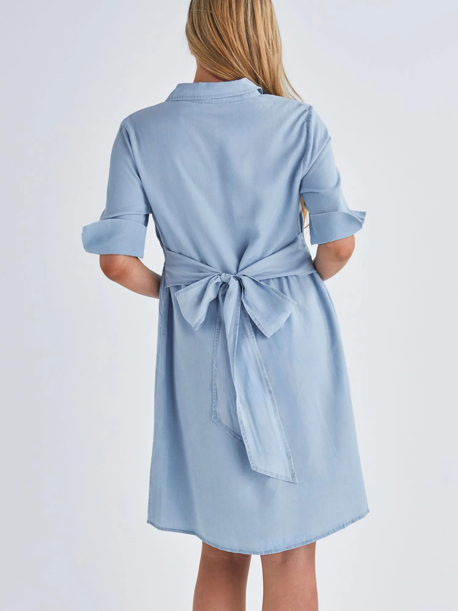 Poppy Maternity Tencel Shirt Dress In Blue