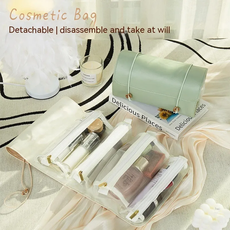 Removable Pu Leather Cosmetic Bag Travel Carrying Case