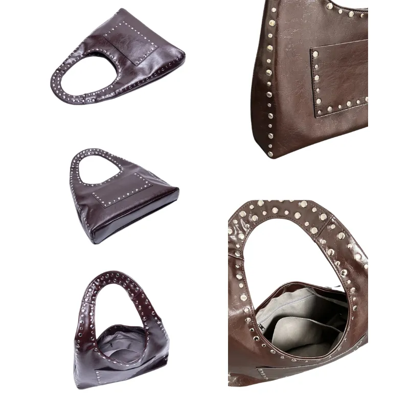 Retro Rivet Oil Wax Leather Shoulder Bag