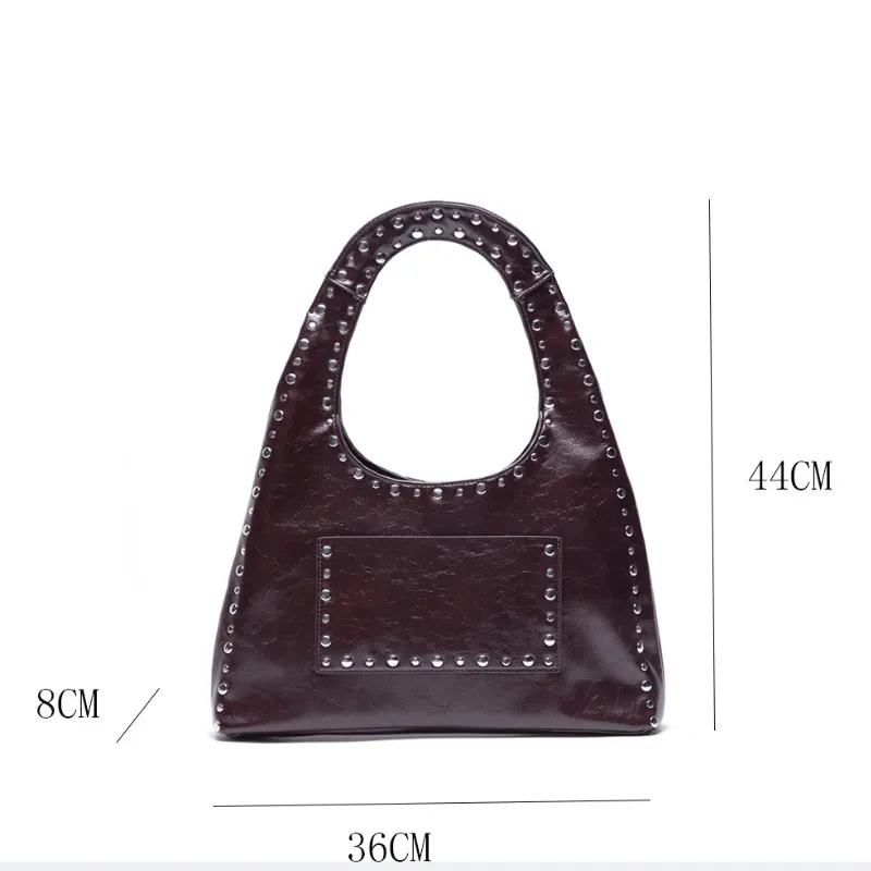 Retro Rivet Oil Wax Leather Shoulder Bag