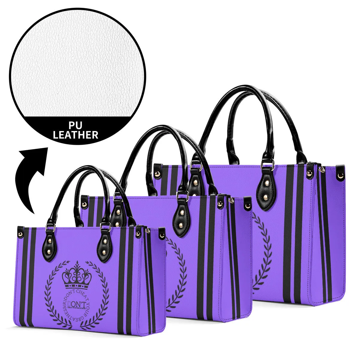 Royalty 24 Black Logo ,Stripes & Purple Multiple Sizes Upgraded Luxury Women PU Leather Handbag