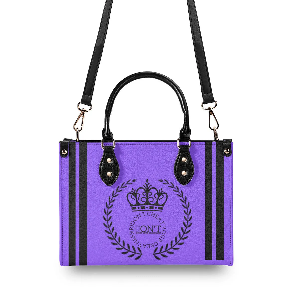 Royalty 24 Black Logo ,Stripes & Purple Multiple Sizes Upgraded Luxury Women PU Leather Handbag