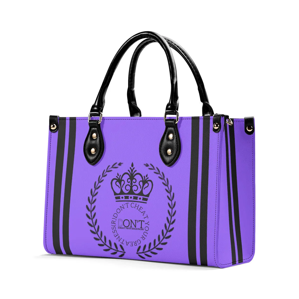 Royalty 24 Black Logo ,Stripes & Purple Multiple Sizes Upgraded Luxury Women PU Leather Handbag