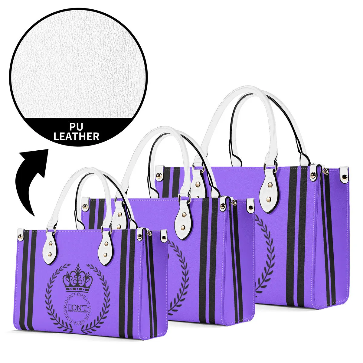 Royalty 24 Black Logo ,Stripes & Purple Multiple Sizes Upgraded Luxury Women PU Leather Handbag