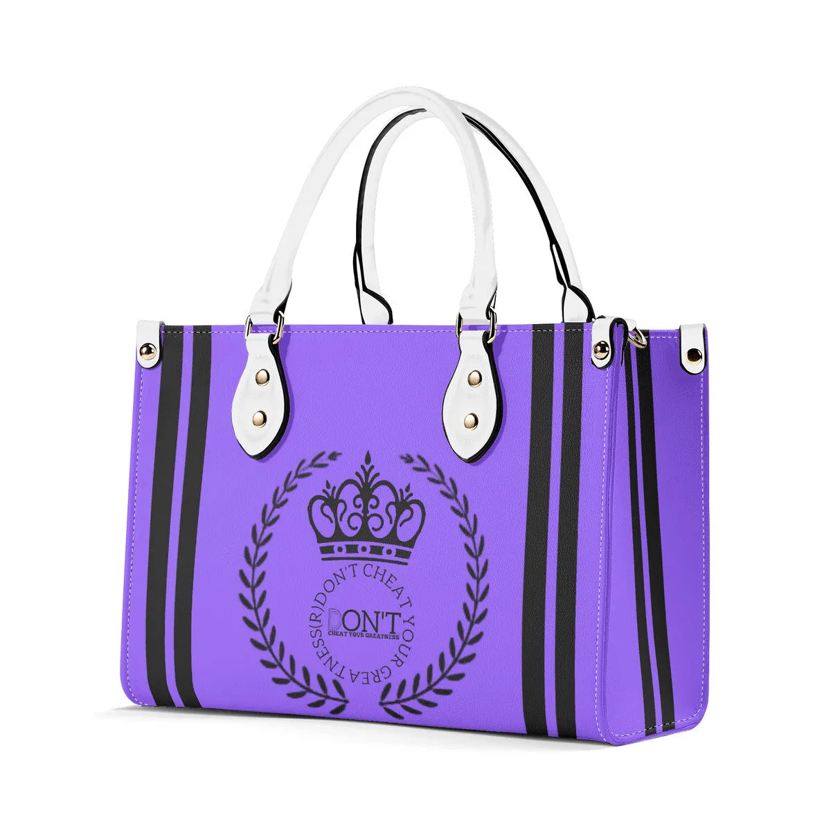 Royalty 24 Black Logo ,Stripes & Purple Multiple Sizes Upgraded Luxury Women PU Leather Handbag