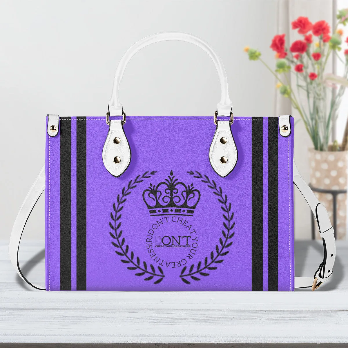 Royalty 24 Black Logo ,Stripes & Purple Multiple Sizes Upgraded Luxury Women PU Leather Handbag