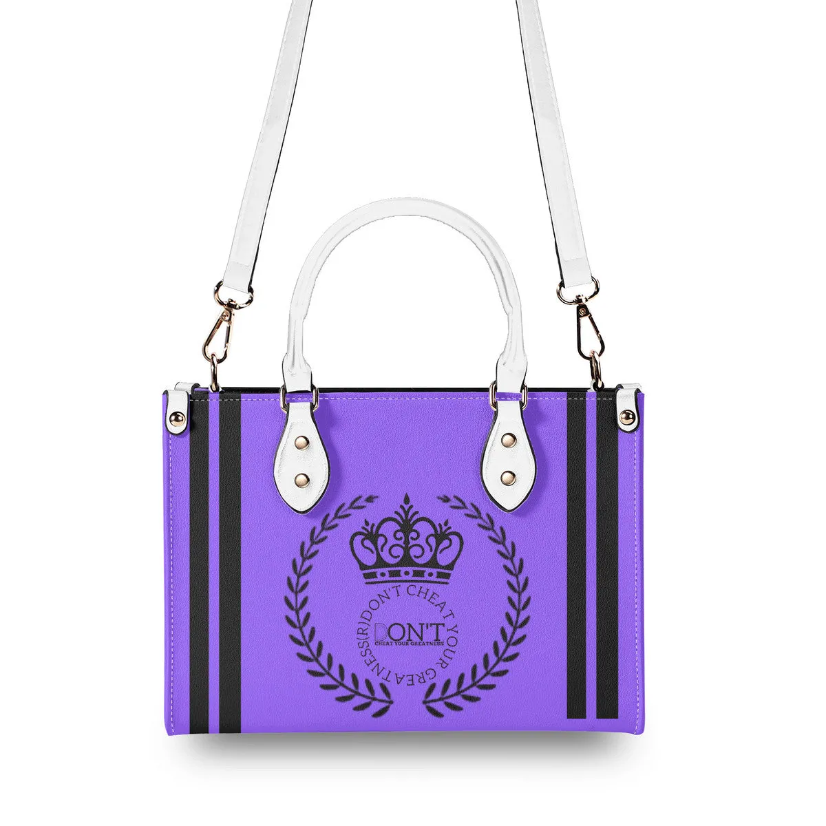 Royalty 24 Black Logo ,Stripes & Purple Multiple Sizes Upgraded Luxury Women PU Leather Handbag