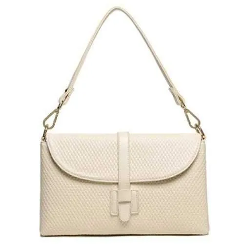 Simple Embossing and Solid Color Design Shoulder Bag For Women - Off-white