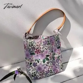 Tavimart Spring Summer Purple Exquisite Embroidery Flower Blossom PU Shoulder Strap Handbag Underarm Bags With Zipper